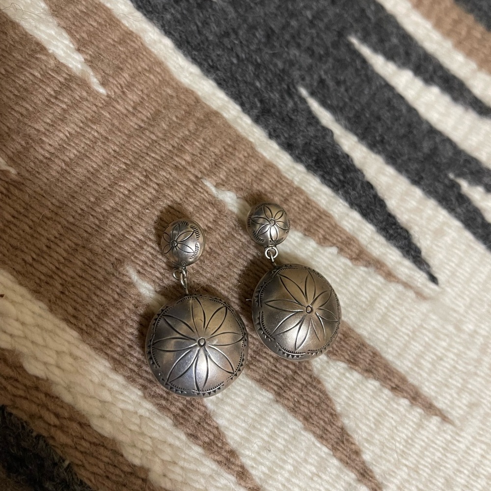 Sterling Silver Stamped Pillow Earrings - Picture 2 of 4